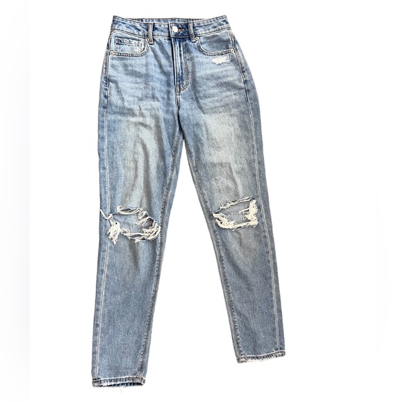 American Eagle Distressed Light Denim Mom Jeans Size 00 - Picture 1 of 16